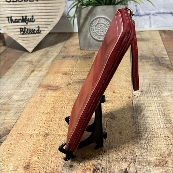 Fossil Travel Wallet red leather Zippered wristlet strap - Picture 9 of 12